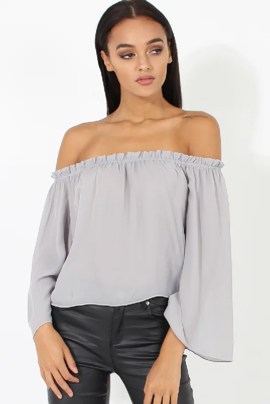 Grey Bardot Three Quarter Bell Sleeve Crop- Chantelle Gothic unclassified dresses