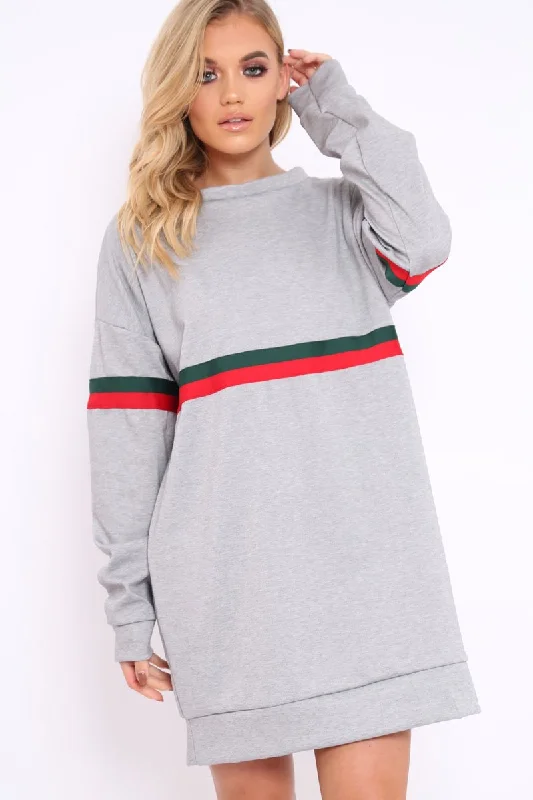 Grey with Sports Stripe Jumper Dress - Finley Boho unclassified dresses