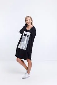 Home Lee Batwing Dress Black with Black and White Abstract Winter unclassified dresses