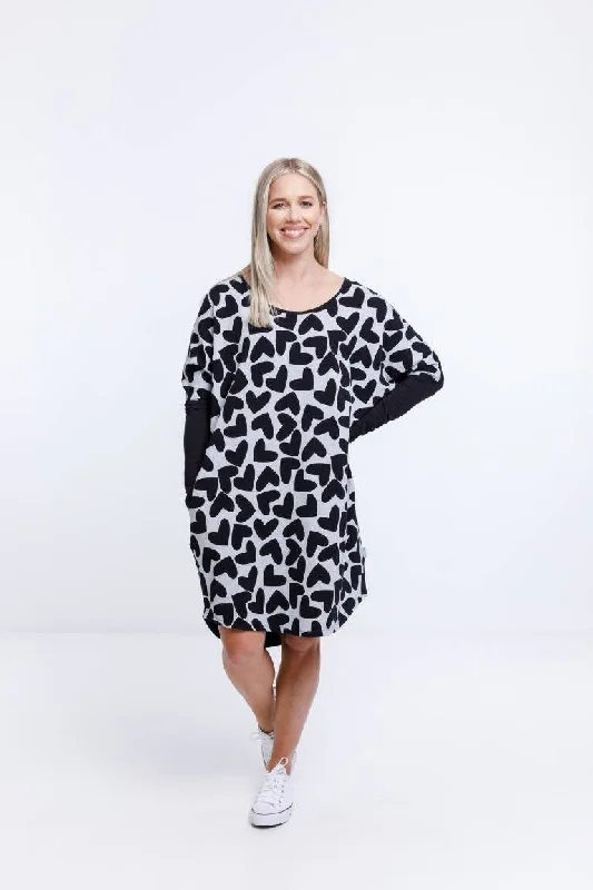 Home Lee Batwing Dress Grey Black Heart Date night unclassified dresses