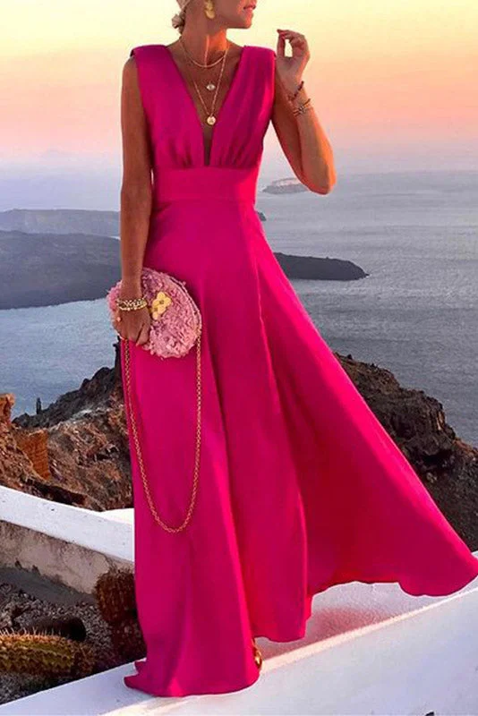 Hot Pink Sleeveless A-Line Evening Prom Dresses Women's unclassified dresses