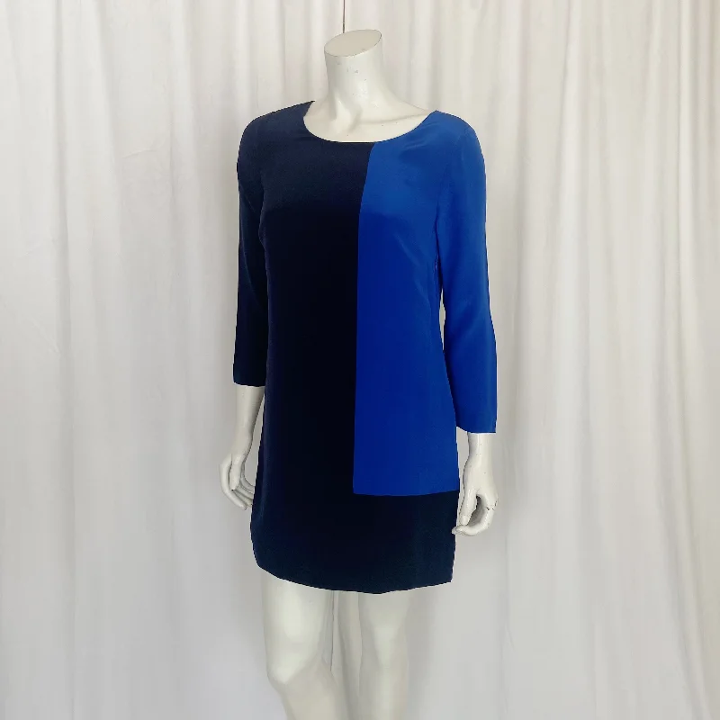 J. Crew | Women's Two Tone Blue Color Block 100% Silk Shift Dress | Size: 2 Lightweight unclassified dresses