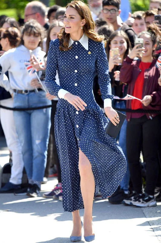 Kate Middleton Polka Dot Button-up Lapel Dress Flowy unclassified dresses