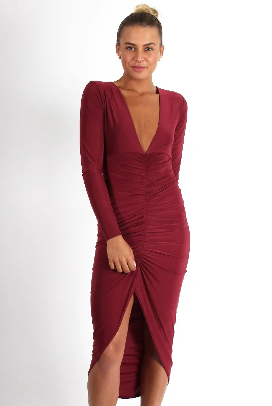 Kristen Wine Ruched Front Dress Boho unclassified dresses