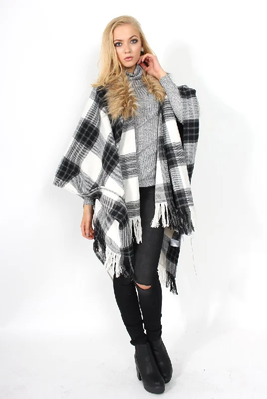 Latoya Grey Faux Fur Trimmed Cape Affordable unclassified dresses