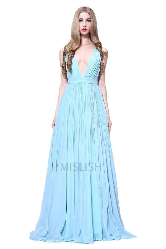 Light Sky Blue Deep V-neck Sleeveless Prom Dress Chic unclassified dresses