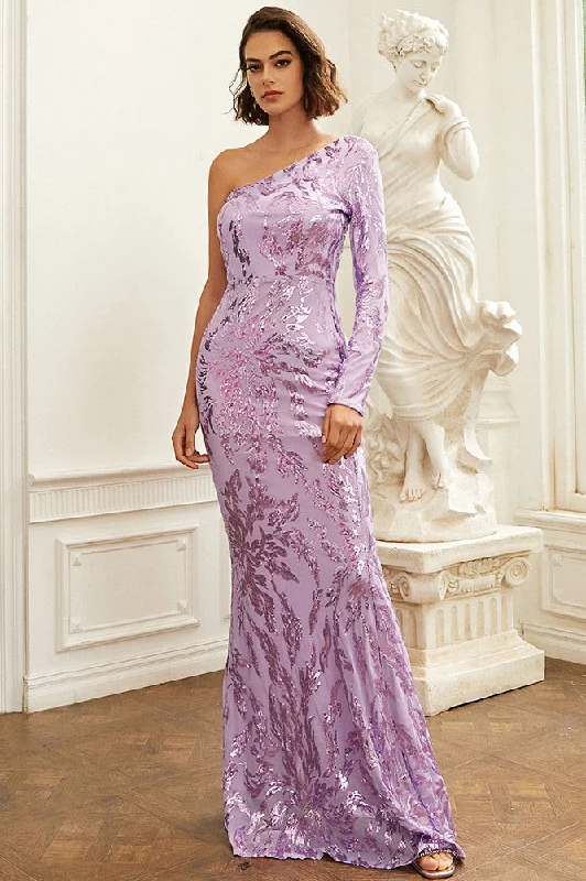 Lilac One Sleeve Prom Gown Formal Dress Tulle unclassified dresses