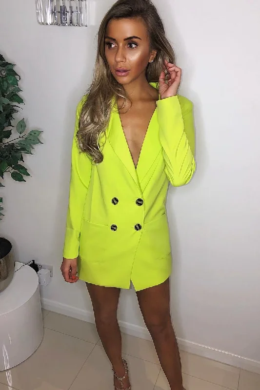 Lime Button Front Belted Blazer Dress - Justyne Bright color unclassified dresses