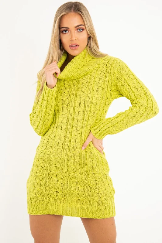 Lime Cable Knit Roll Neck Jumper Dress - Matilda Polka dot unclassified dresses