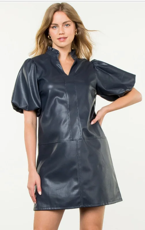 Liv Navy Leather THML Dress Silk unclassified dresses