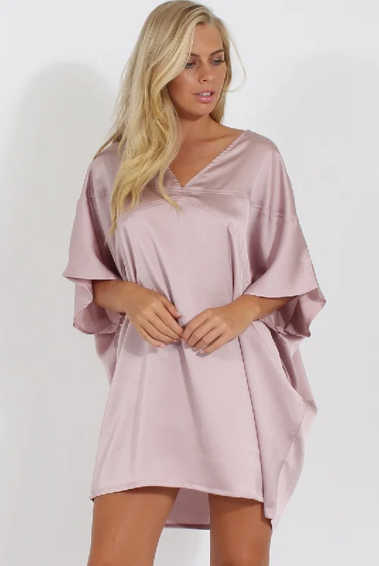 Mauve Kimono Style Oversized Dress - Nicolette Open-back unclassified dresses