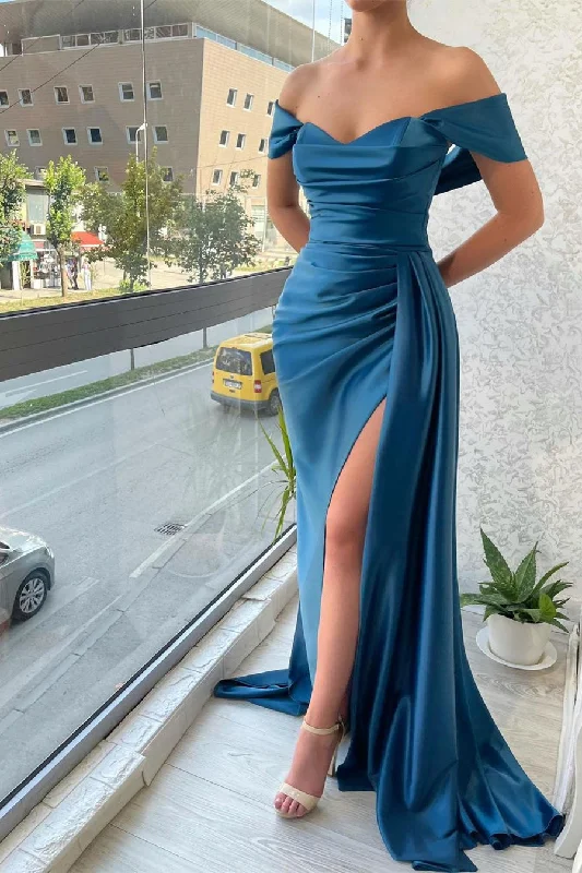 Mermaid Sweetheart Ruffles Floor-length Off-the-shoulder Open Back Side Train High Split Prom Dress Stylish unclassified dresses