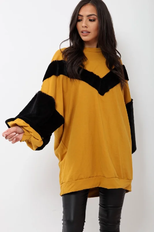 Mustard Chevron Fur Jumper Dress - Esme Party unclassified dresses