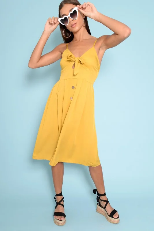 Mustard Knot Front Button Dress - Kadia Chic unclassified dresses