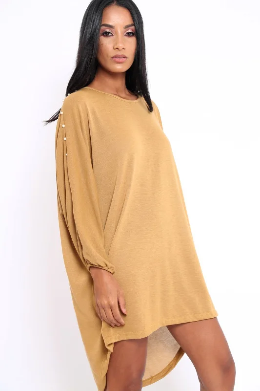 Mustard Pearl Detail Jumper Dress - Ammi Best-selling unclassified dresses