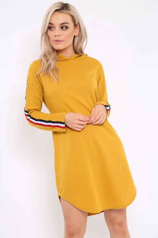 Mustard Sleeve Sports Trim Curve Hem Jumper Dress - Dixie Summer unclassified dresses