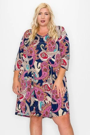 Navy Paisley Dress 3Qtr Sleeves Comfortable unclassified dresses