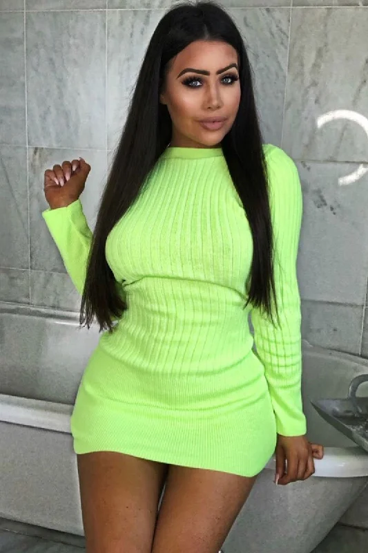 Neon Yellow Slash Neck Jumper Dress - Jeslyn Bright color unclassified dresses