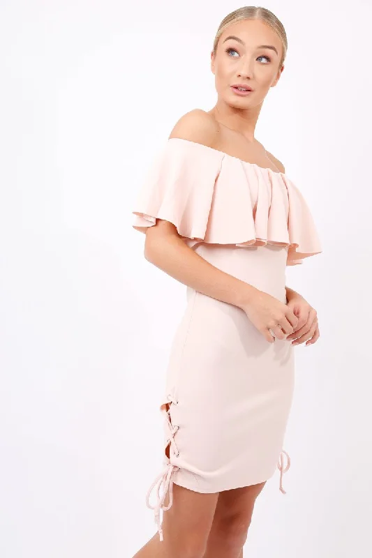 Nude Bardot Tie Up Eyelet Dress - Myra One-shoulder unclassified dresses