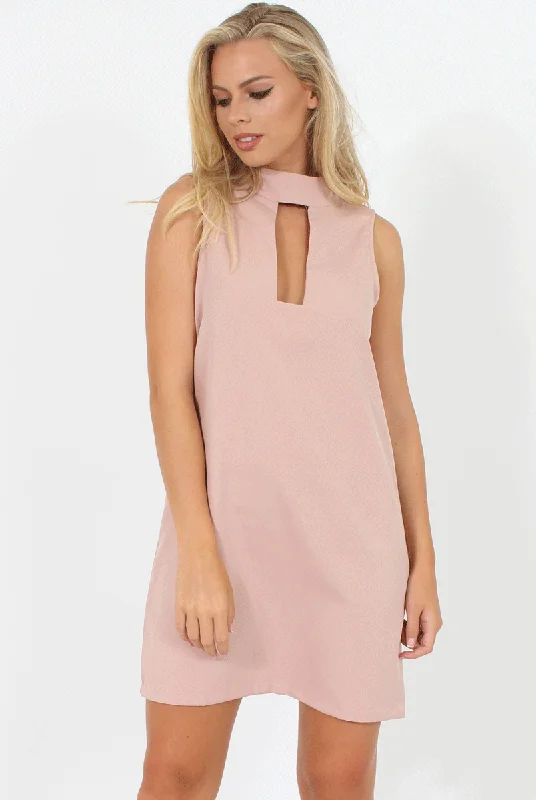 Nude High Neck Cut Out Dress - Nancy Trendy new unclassified dresses