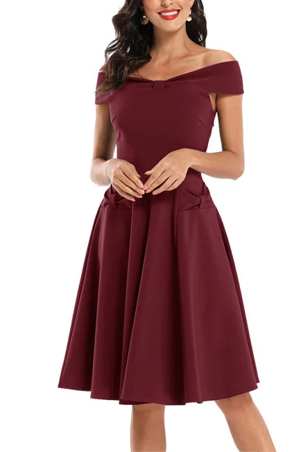 Off Shoulder Bow Satin Bridesmaid Prom Dress Chic unclassified dresses