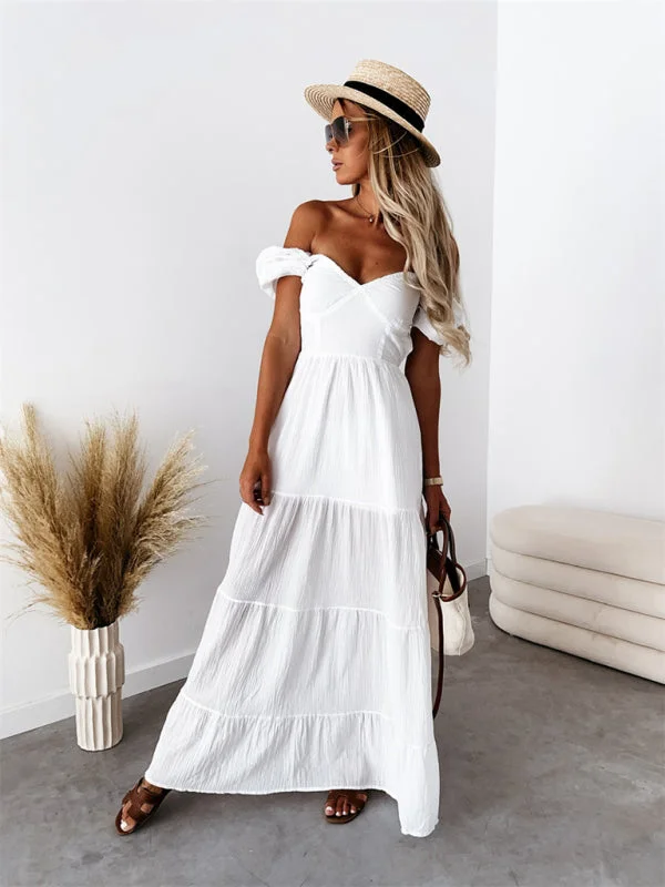 Off shoulder white backless strappy commuter dress Elegant evening unclassified dresses