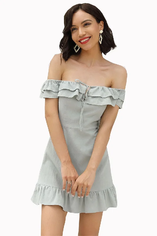 Off-the-shoulder Backless Empire Fitted Ruffled Dress Sleeveless unclassified dresses