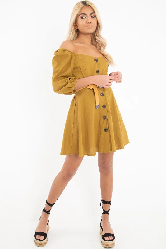 Olive Green Button Front Skater Dress - Candice Anniversary unclassified dresses