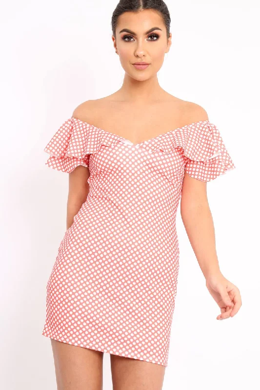 Orange Polka Dot Frill Dress - Halynn Stylish unclassified dresses