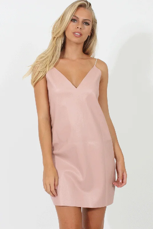 Pink & White Faux Leather Cami Dress - Monica Designer unclassified dresses