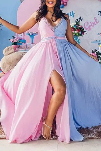 Pink And Blue A-Line Sleeveless Prom Gown Evening Dress Cotton unclassified dresses