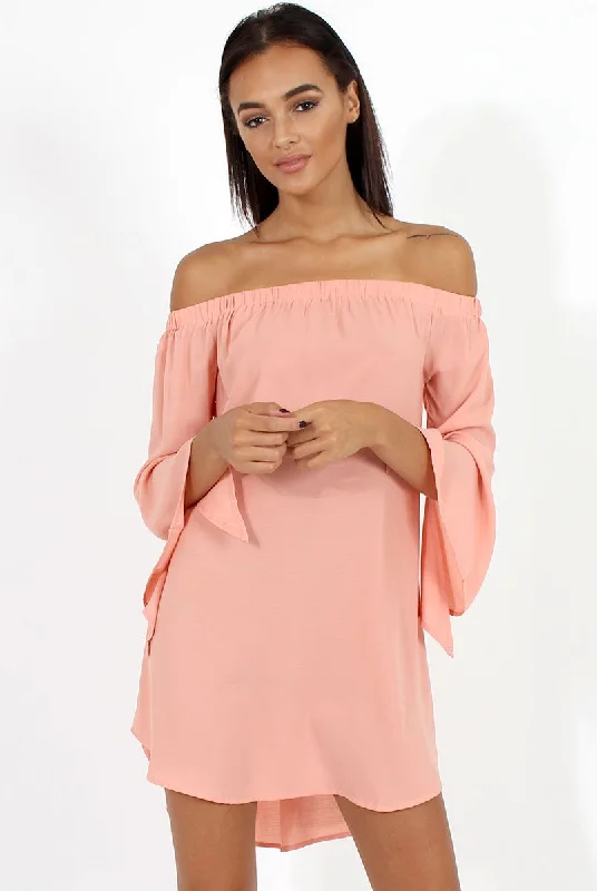 Pink Bardot Split Sleeve Dress - Sharpay Engagement unclassified dresses