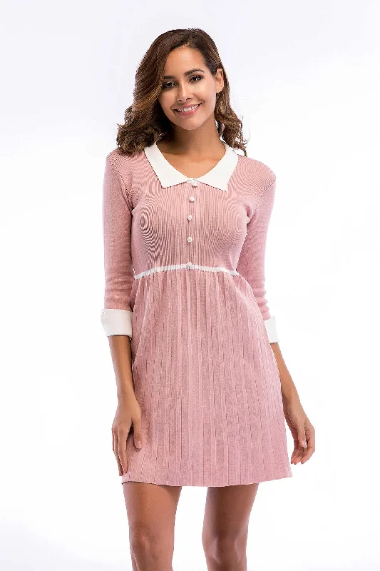 Pink Cuffed Sleeve Layered Hem Knit Dress Luxury unclassified dresses