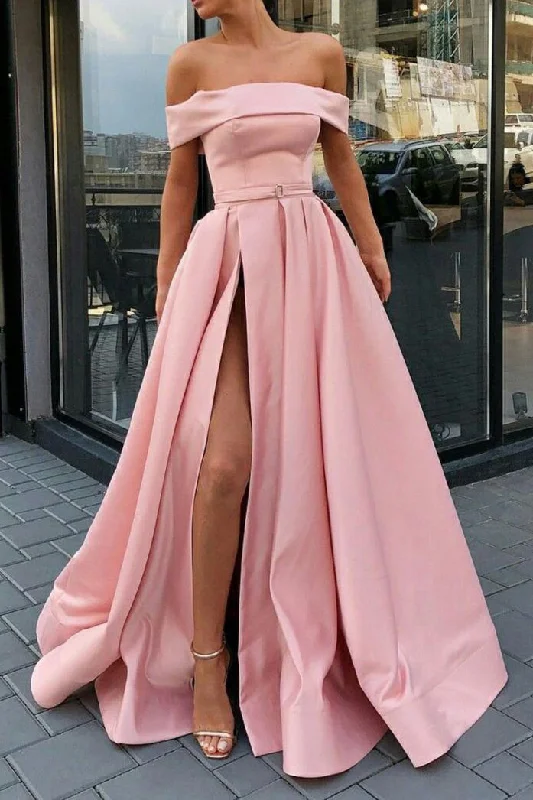 Pink Off-the-Shoulder A-Line Formal Dress Prom Gown Trendy unclassified dresses