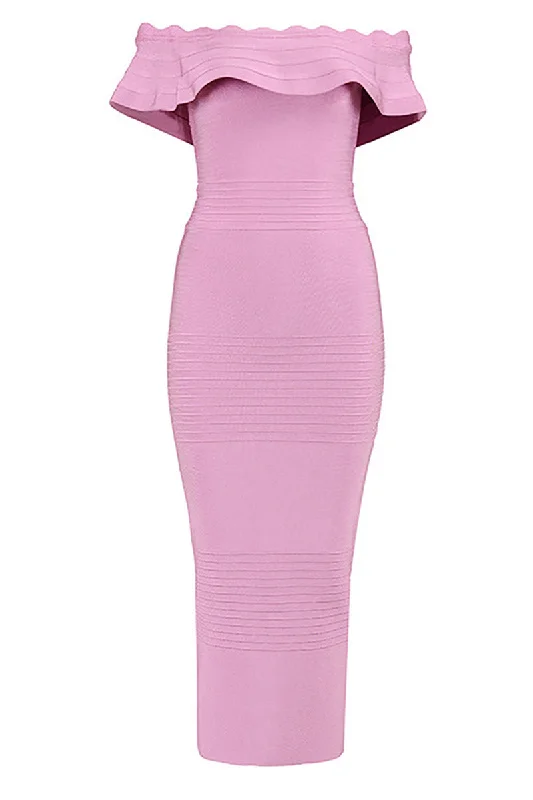 Pink Off-the-shoulder Bandage Prom Dress Office unclassified dresses