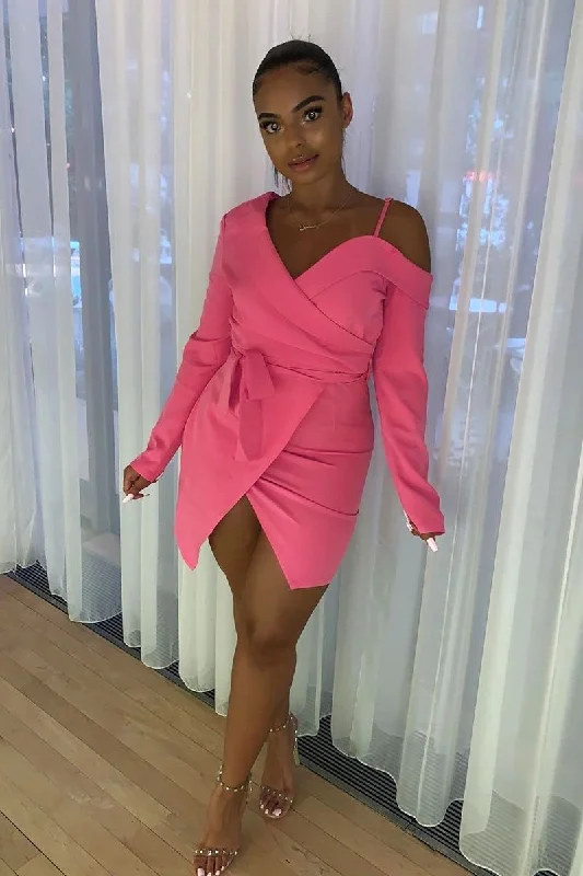 Pink Off The Shoulder Blazer Dress - Halia Best-selling unclassified dresses