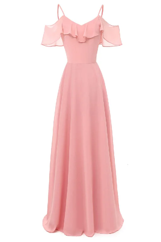 Pink Off-the-shoulder Spaghetti Straps A-line Bridesmaid Dress High-end unclassified dresses