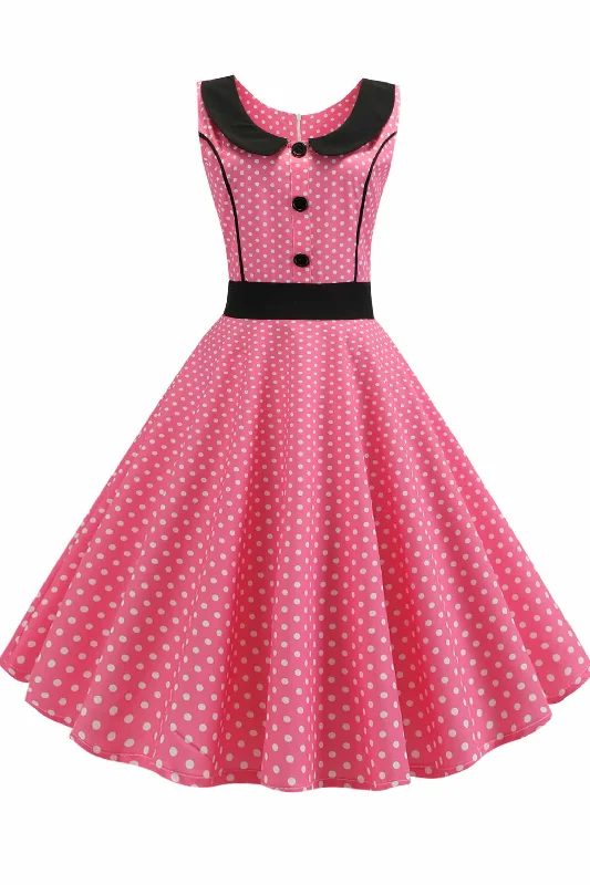 Pink Polka Dot Babydoll Button A-line Dress Wrap unclassified dresses