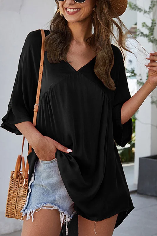 Plain V Neck Loose Dress Mesh unclassified dresses