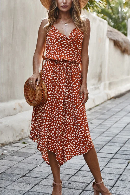 Polka Dot Sleeveless Cowl Vacation Dress Discounted unclassified dresses