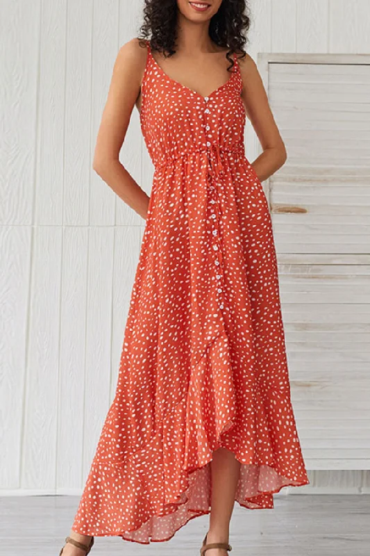 Polka Dot Spaghetti Straps Ruffled Dress Ruffled unclassified dresses