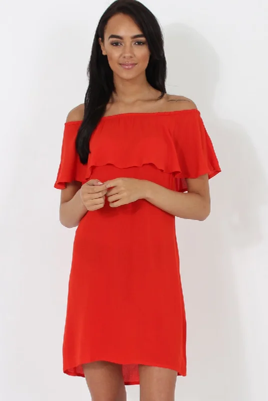 Red Bardot Frill Dress - Ophelia Travel unclassified dresses