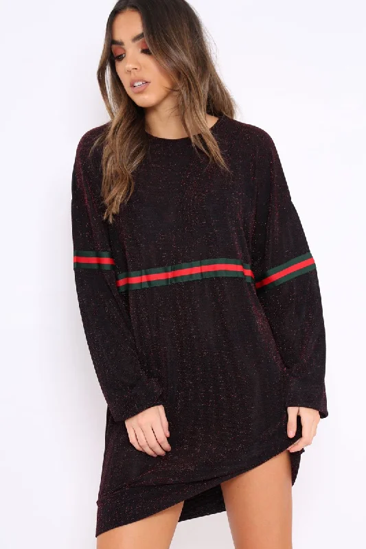 Red Glitter Stripe Jumper Dress - Finley Tiered unclassified dresses