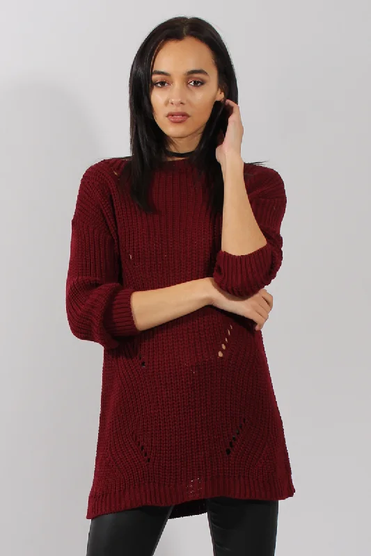 Red Knitted Distressed Back Jumper Dress - Cara Best-selling unclassified dresses