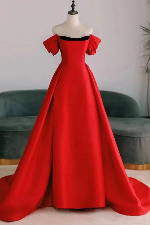 Red Off Shoulder Watteau Train Formal Evening Dress Fall unclassified dresses