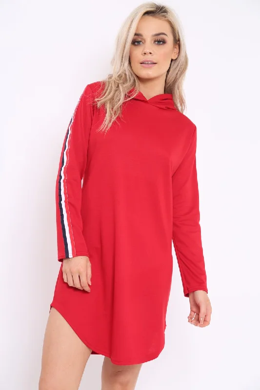 Red Sleeve Sports Trim Curve Hem Jumper Dress - Dixie Cocktail unclassified dresses