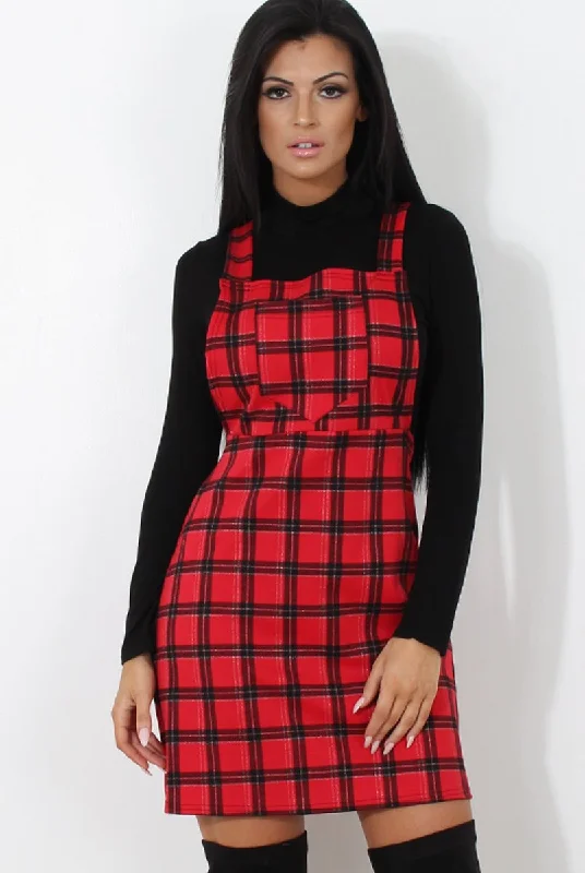 Red Tartan Pinafore-Tarzo Dark color unclassified dresses