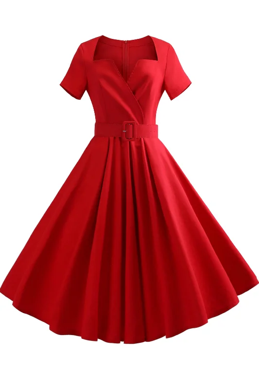 Red V-neck A-line Retro Dress Trendy unclassified dresses