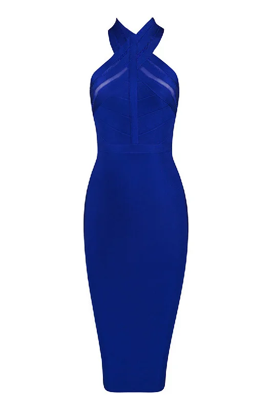 Royal Blue Halter Knee Length Bandage Club Dress Trendy new unclassified dresses