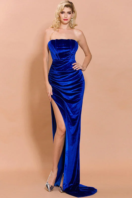 Royal Blue Strapless Side Slit Prom Evening Dresses Fall unclassified dresses